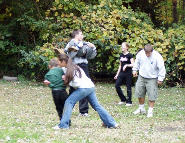 Joe Deak holds on to Jared, Junk-Yard waits, and Joanna and Joy jump in to play